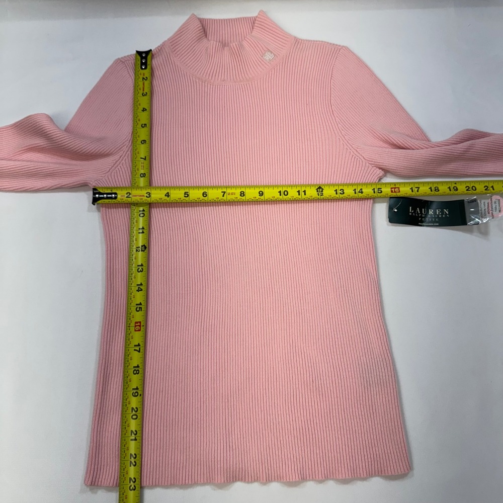 NEW Lauren Ralph Lauren Mock Neck Sweater Womens PL Pink Ribbed Cotton Petite - Picture 9 of 13